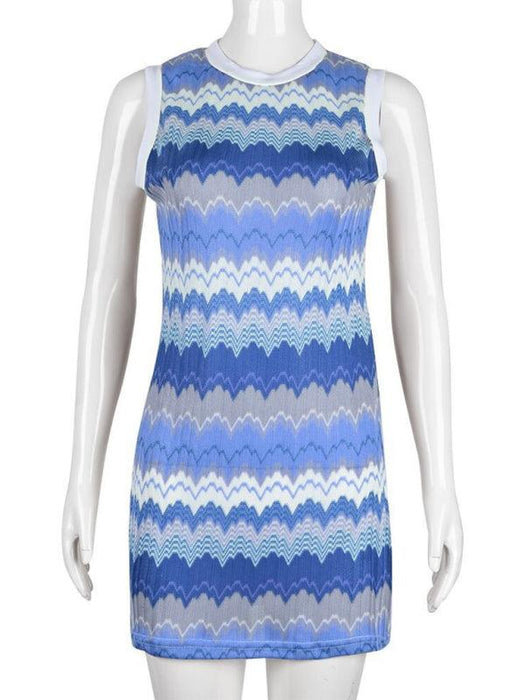 Stylish Sleeveless Knit Dress with Eye-Catching Geometric Wave Pattern