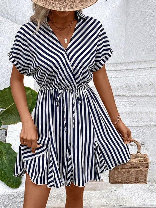 Chic Striped Lapel Dress for Effortless Elegance