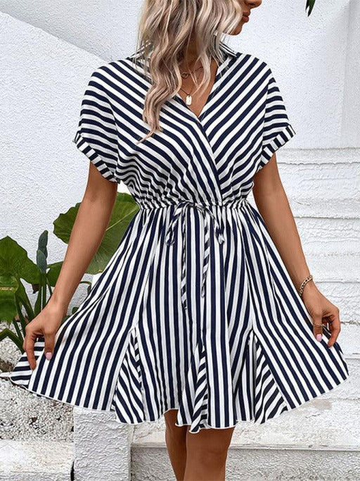 Chic Striped Lapel Dress for Effortless Elegance