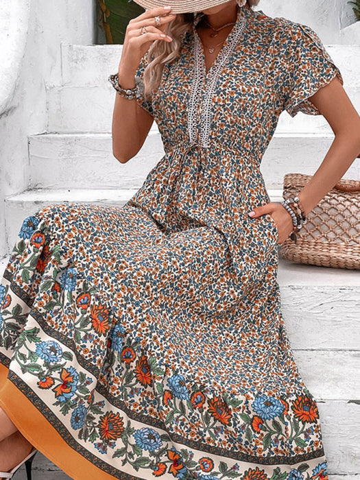 Boho Chic Floral V-Neck Summer Dress with Ethnic Flair