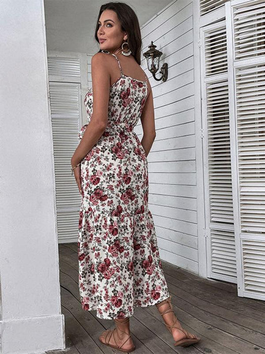 Elegant Floral Midi Dress with Trendy Sling Detail for Women