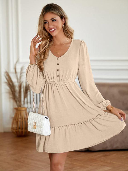 Elegant V-Neck Dress with Stylish Button Accents for Any Occasion