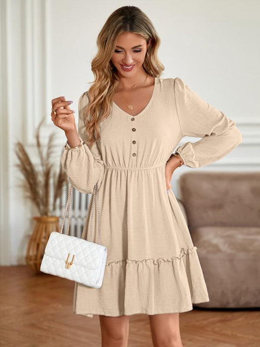 Elegant V-Neck Dress with Stylish Button Accents for Any Occasion