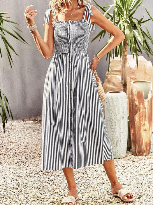 Timeless Striped Suspender Dress for Effortless Sophistication