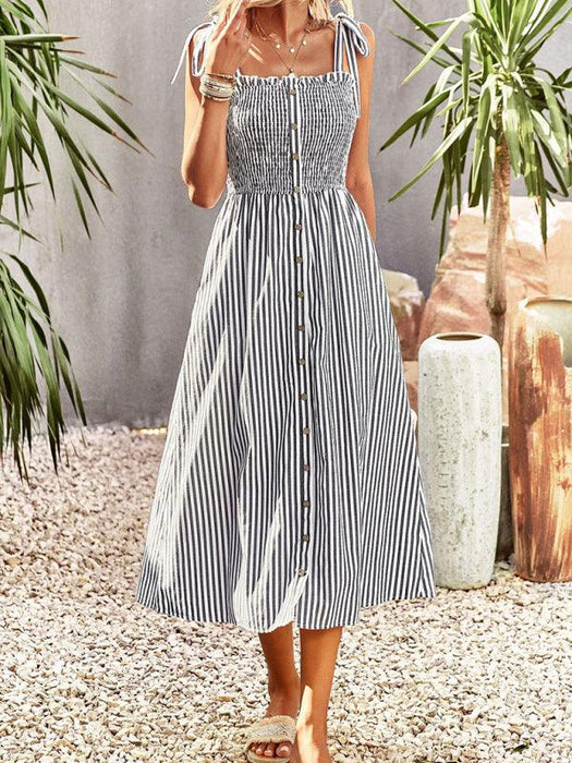 Timeless Striped Suspender Dress for Effortless Sophistication