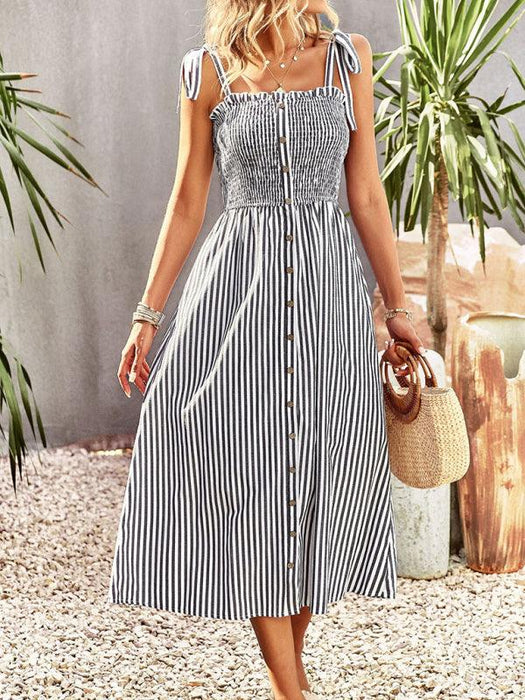 Timeless Striped Suspender Dress for Effortless Sophistication