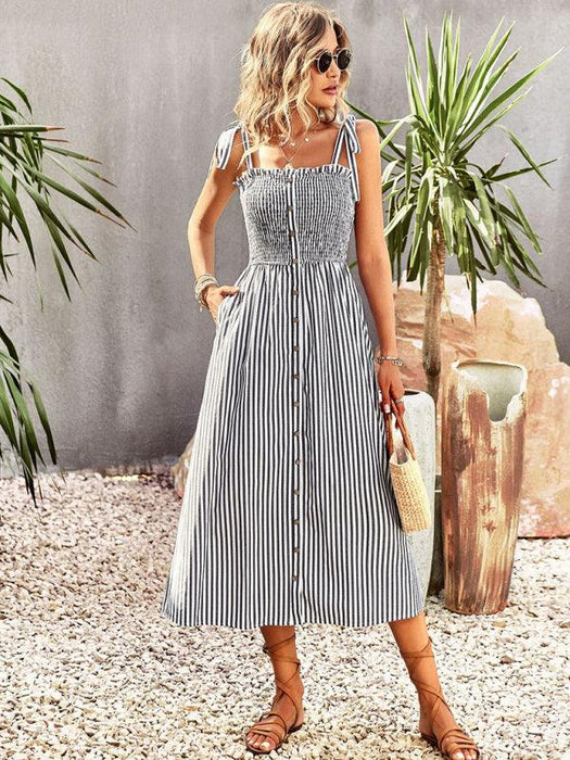 Timeless Striped Suspender Dress for Effortless Sophistication