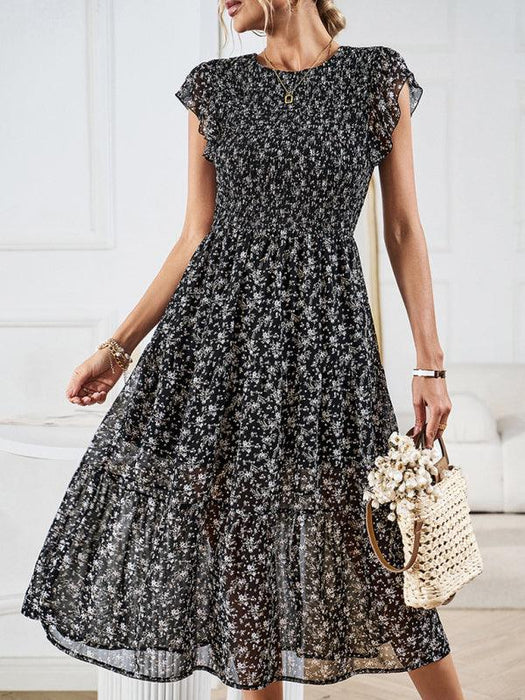 Chic Floral Serenity: A Timeless Women's Dress of Elegance