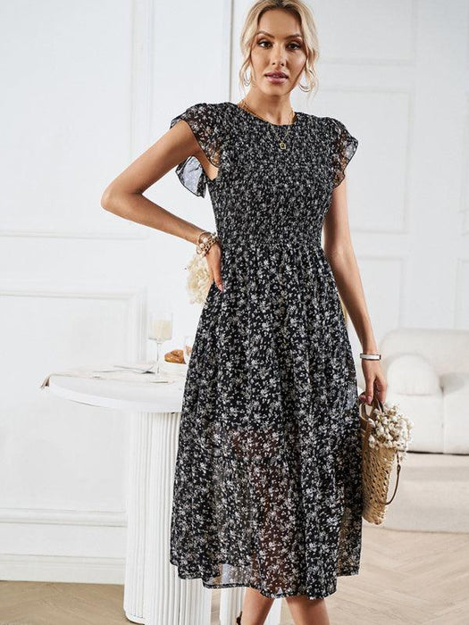 Chic Floral Serenity: A Timeless Women's Dress of Elegance