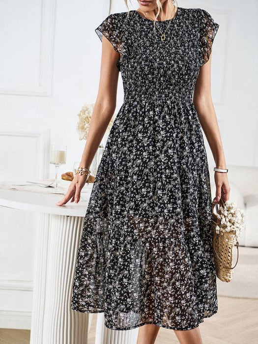 Chic Floral Serenity: A Timeless Women's Dress of Elegance