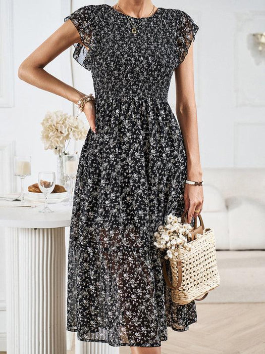 Chic Floral Serenity: A Timeless Women's Dress of Elegance