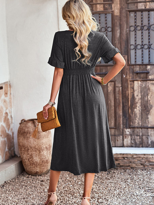 Chic V-Neck Ruffle Skirt: Sophisticated Option for Fashionable Ladies