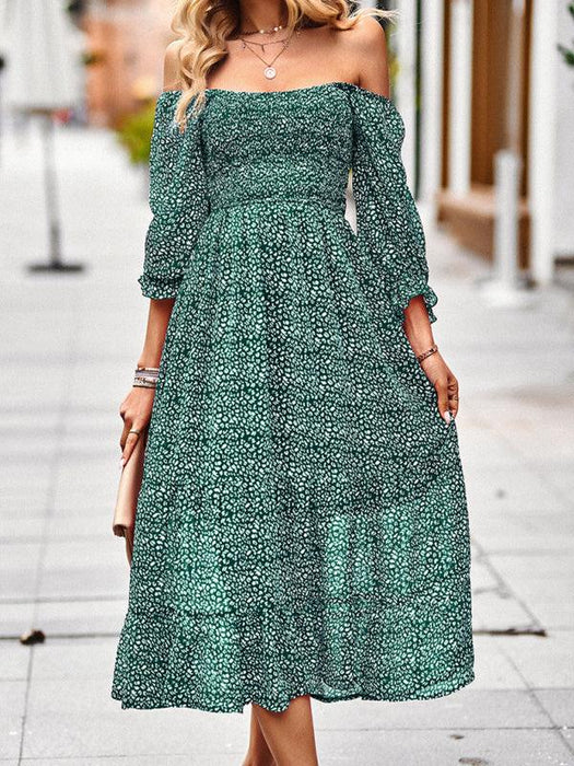 Bohemian Elegance Square Neck Maxi Dress with 3/4 Sleeves