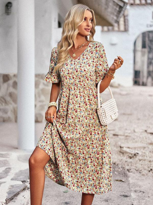 Floral V-Neck Bohemian Summer Dress