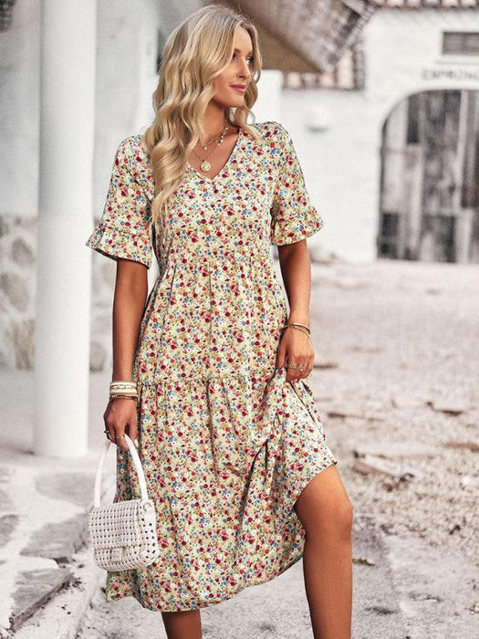 Floral V-Neck Bohemian Summer Dress