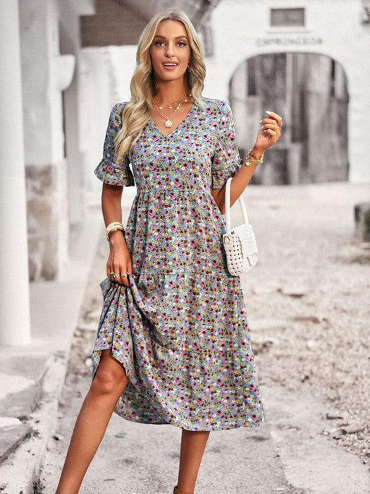 Floral V-Neck Bohemian Summer Dress