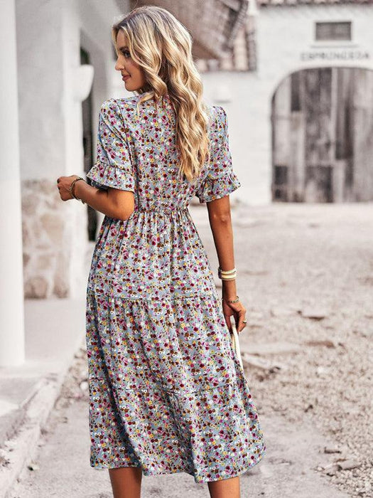 Floral V-Neck Bohemian Summer Dress