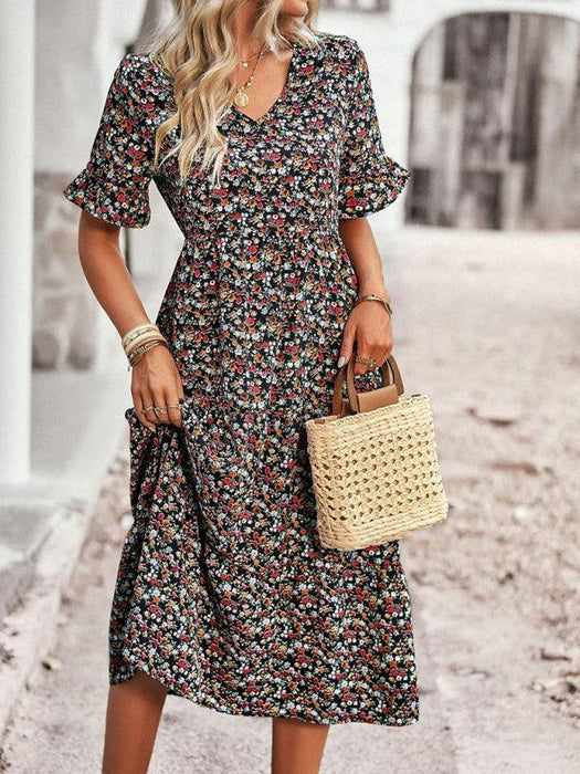 Floral V-Neck Bohemian Summer Dress