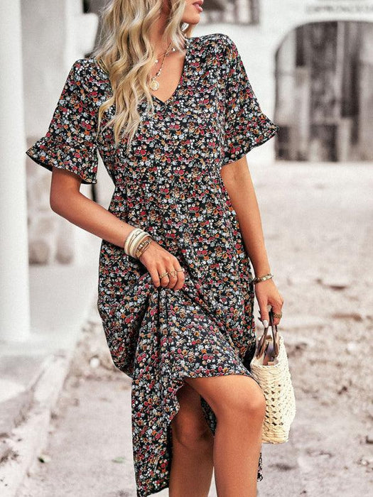 Floral V-Neck Bohemian Summer Dress