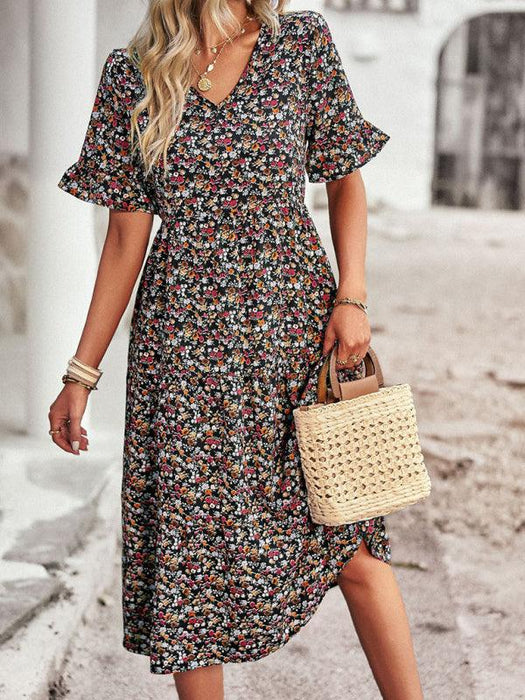 Floral V-Neck Bohemian Summer Dress