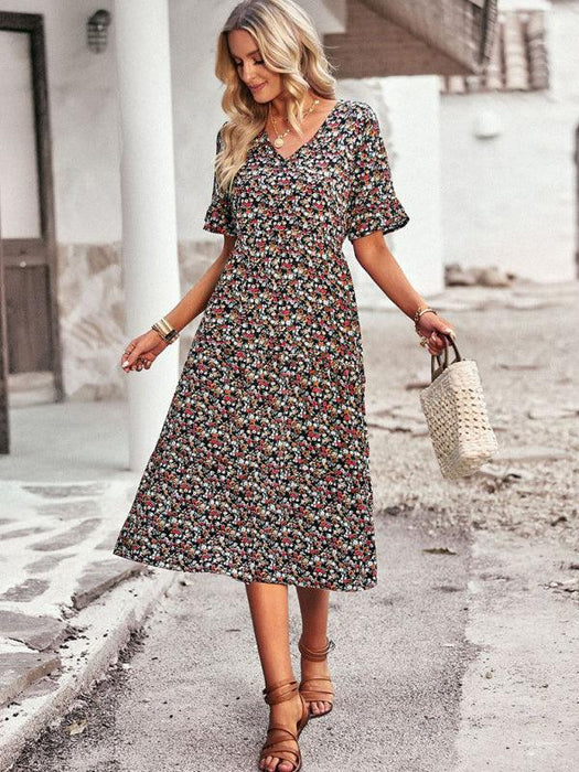 Floral V-Neck Bohemian Summer Dress