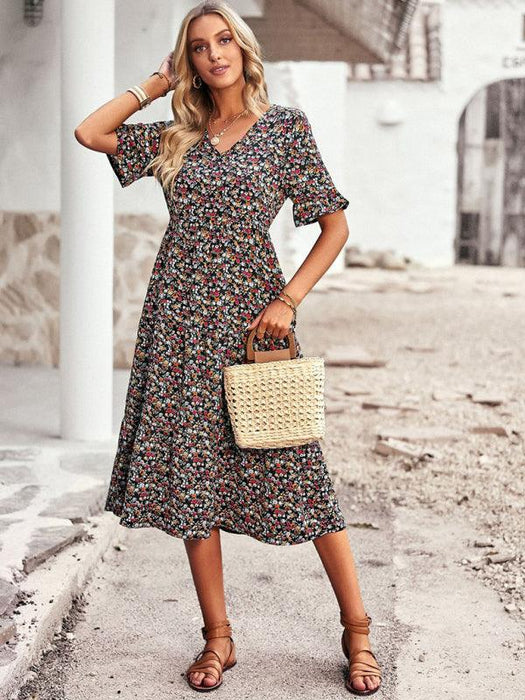 Floral V-Neck Bohemian Summer Dress