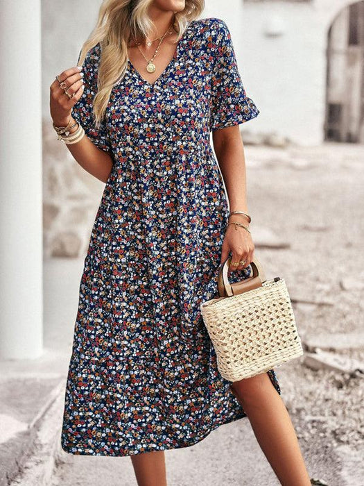 Floral V-Neck Bohemian Summer Dress