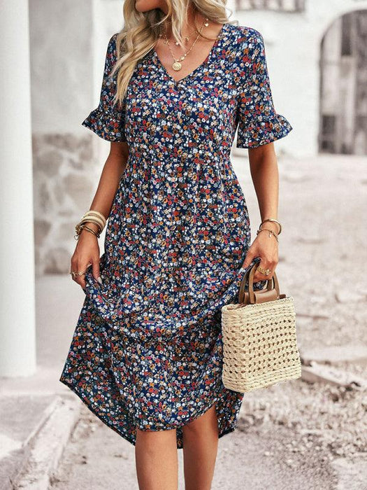 Floral V-Neck Bohemian Summer Dress