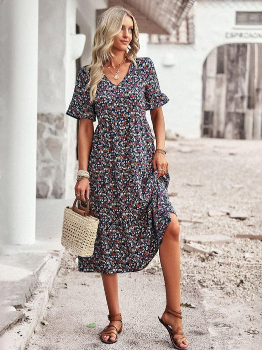 Floral V-Neck Bohemian Summer Dress