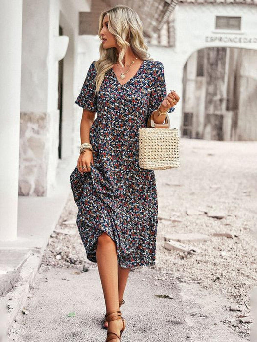 Floral V-Neck Bohemian Summer Dress