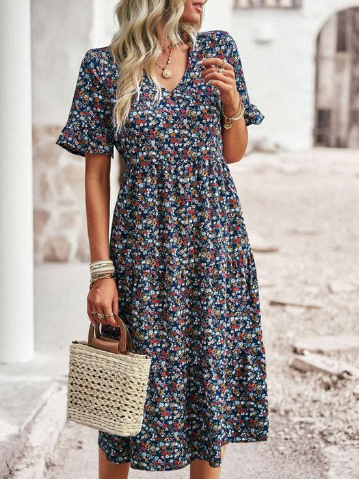 Floral V-Neck Bohemian Summer Dress