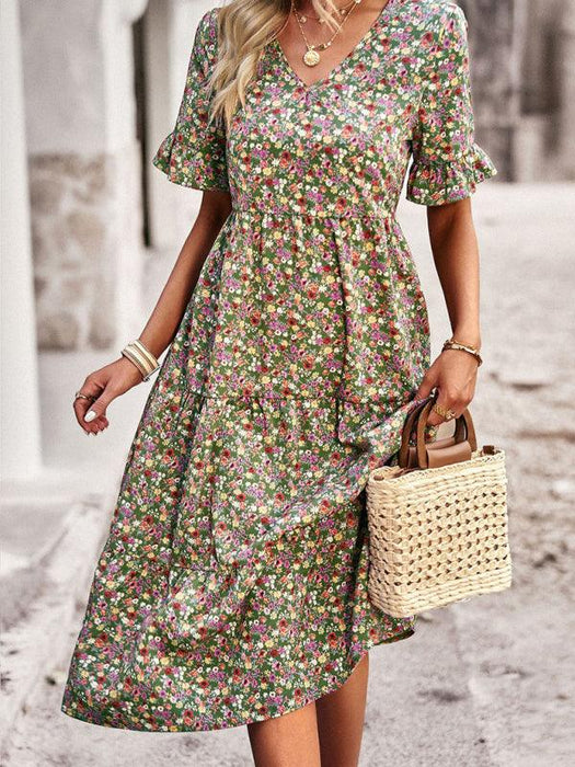 Floral V-Neck Bohemian Summer Dress