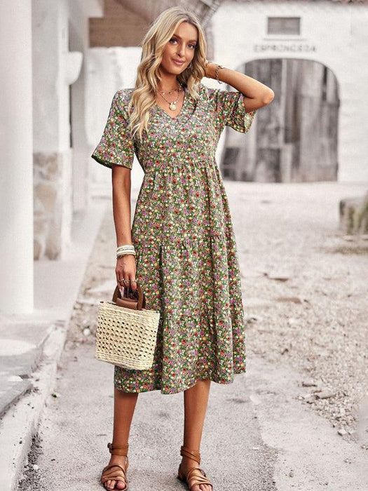 Floral V-Neck Bohemian Summer Dress