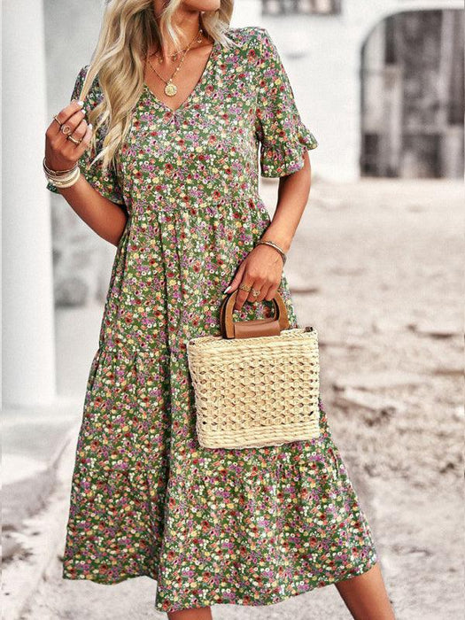 Floral V-Neck Bohemian Summer Dress