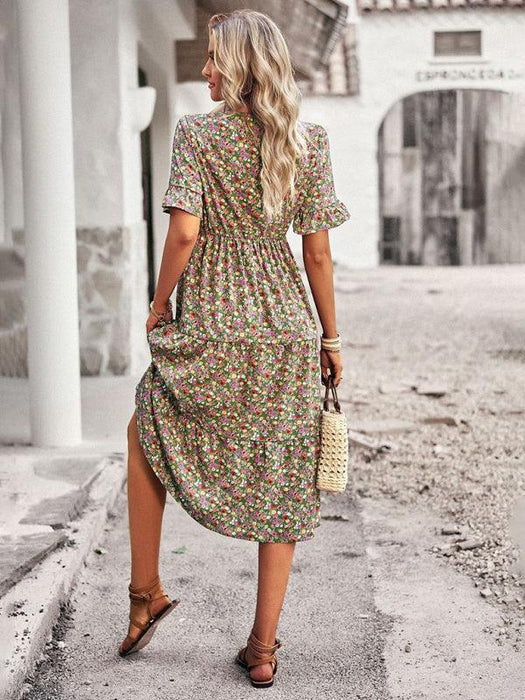 Floral V-Neck Bohemian Summer Dress