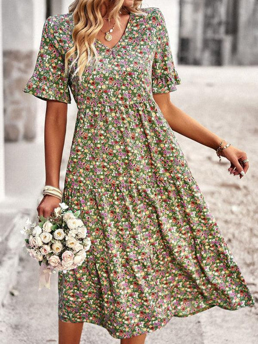 Floral V-Neck Bohemian Summer Dress