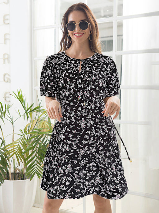 Spring Floral High Waist Dress with Puff Sleeves - Elegant Style for Every Season