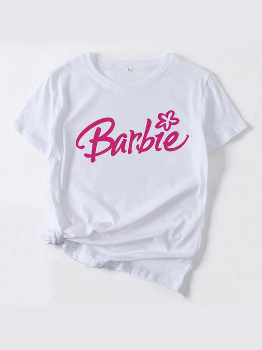 Women Casual Graphic Barbie Print T-shirt