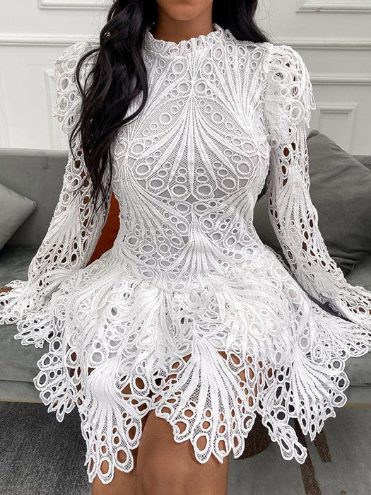 Elegant White Lace Dress with Romantic Flair - Women's Fashion Choice