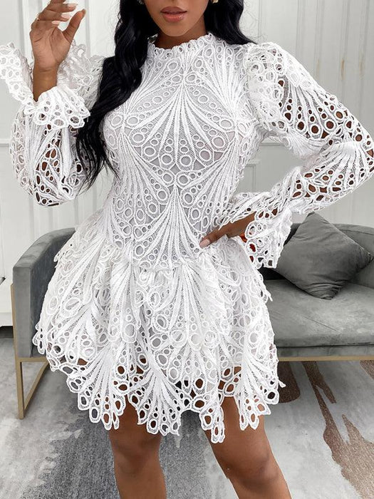 Elegant White Lace Dress with Romantic Flair - Women's Fashion Choice