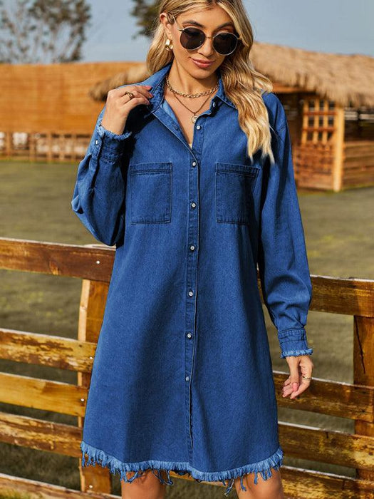 Vintage Chic Distressed Denim Dress - Effortlessly Stylish