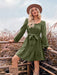 Trendy Women's Long Sleeve U-Neck Dress with Waist Detail