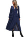 Elegant Solid Color Bandage Waist Slit Long Sleeve Dress for Women