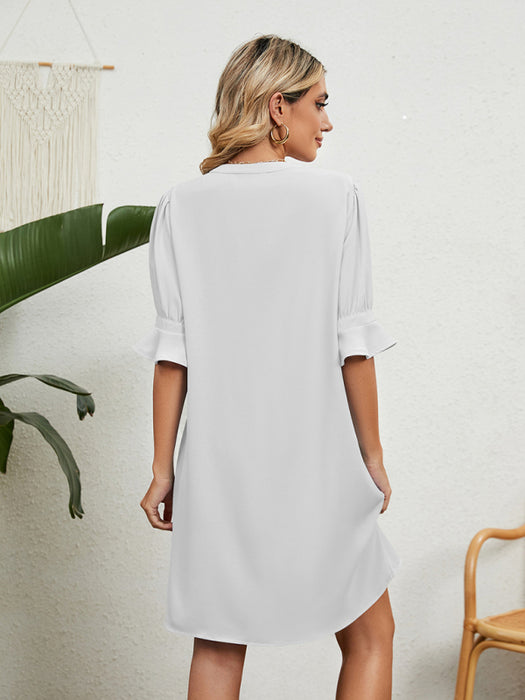 Stylish V-neck Dress with Gathered Sleeves