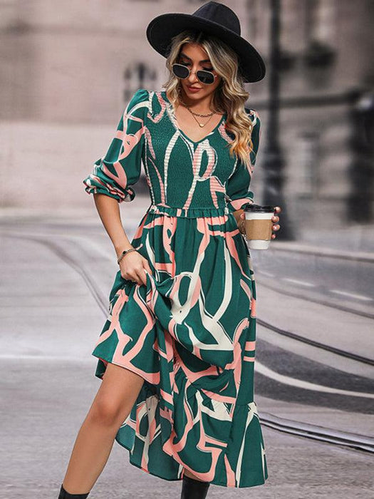 Elegant Printed Long Sleeve Dress for Women: Enhance Your Style with Sophistication