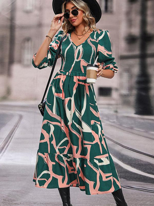 Elegant Printed Long Sleeve Dress for Women: Enhance Your Style with Sophistication