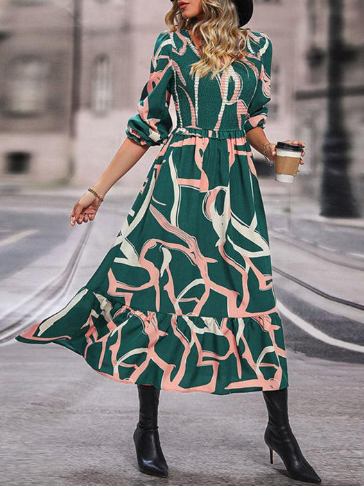 Elegant Printed Long Sleeve Dress for Women: Enhance Your Style with Sophistication