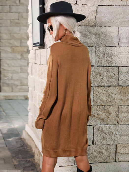 Sophisticated High-Neck Polyester Knit Skirt in Classic Color