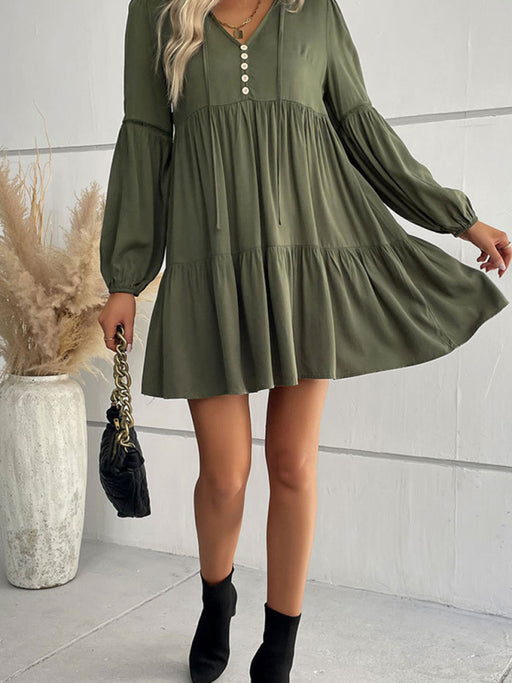 Elegant Green Rayon Long-Sleeve Dress - Versatile Style for Year-Round Elegance