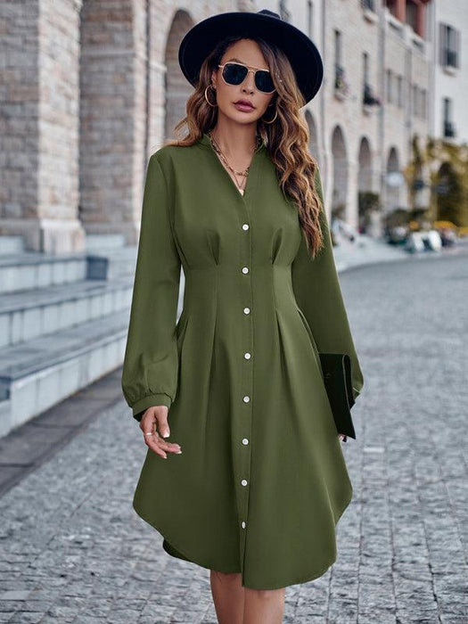 Elegant V-neck Cardigan Dress with Flattering Waist Detail